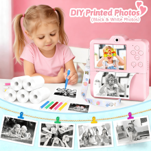 (Pink) Kinderkamera Sofortdruck – 1080P HD-Video-Kinderkameras 2,4-Zoll-Sofortbildkamera für Kinder mit 5 Rollen Foto Weihnachten