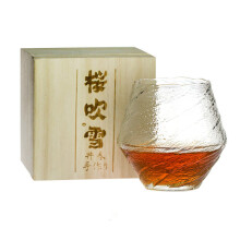 (1 x Wave Wooden Box) 420ml Blowing Snow Whiskey Tasting Glasses Japanese Hammer Pattern Wine Drinking Cup Snowflakes Falling Hazy Air Whisky