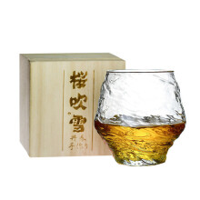 (1 x Flat Wooden Box) 420ml Blowing Snow Whiskey Tasting Glasses Japanese Hammer Pattern Wine Drinking Cup Snowflakes Falling Hazy Air Whisky