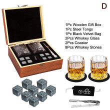 (D) Whisky-Steine-Set für Männer – 8 Stück Granit-Eiswürfel mit 2 Stück Whisky-Gläsern in Holzbox, Geschenk zum Vatertag f