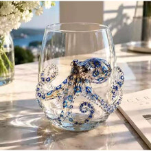 (Style 22) 3D-Ozean-Tier-förmige Glastasse, handwerklich, blau beringter Oktopus, Whisky-Tasse, handgefertigt, Bar-Weinglas für Heimdekoration, Oce