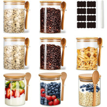 Lot de 8 Bocaux de Cuisine Hermétiques en Verre Transparent 540 ml