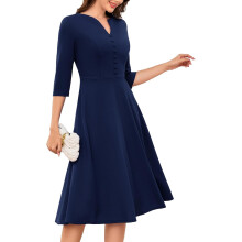 Vestido Midi de Mujer de Manga Larga de Vestir de Cóctel Elegante Azul Marino Talla L — vestido entallado mujer