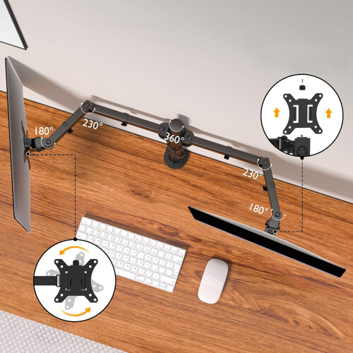 BONTEC Support Réglable pour Deux Moniteurs 13-32 Pouces Noir 1