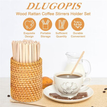 Lot de 100 Bâtonnets Mélangeurs à Café en Bois et Rotin, Bâtonnets Mélangeurs à Cocktails en Bois, Agitateurs à Boissons Jetables