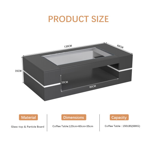 Rectangular Modern Coffee Table with Glass Black 1