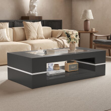 Rectangular Modern Coffee Table with Glass Black