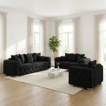 (Black, 3+2 Seater) Aston Scatter Back Plush Velvet Sofa 2 & 3 Seater, 3+2 Set, 5 Seater Corner Sofa Set