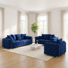 (Blue, 5 Seater Corner) Aston Scatter Back Plush Velvet Sofa 2 & 3 Seater, 3+2 Set, 5 Seater Corner Sofa Set