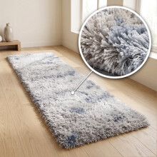 (LIGHT GREY- TYE DYE, 60X220 CM RUNNER RUG) Extra Large Rugs Fluffy Shaggy Living Room Rug