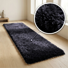 (BLACK, 60X220 CM RUNNER RUG) Extra Large Rugs Fluffy Shaggy Living Room Rug