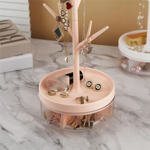 Branch Jewelry Rack with Rotatable Base and Storage Box Tree Tower Rack Hanging Organizer, 1
