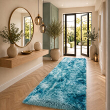 (TEAL- TYE DYE, 80X300 CM) Extra Large Rugs Fluffy Shaggy Living Room Rug