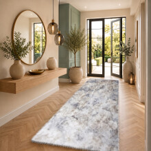 (LIGHT GREY- TYE DYE, 80X300 CM) Extra Large Rugs Fluffy Shaggy Living Room Rug