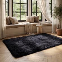 (BLACK, 120X170 CM) Extra Large Rugs Fluffy Shaggy Living Room Rug