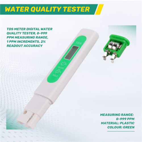 TDS Meter Digital Water Quality Tester, 0-999 Ppm Measuring Range, 1 Ppm Increments, 2% Readout Accuracy 1