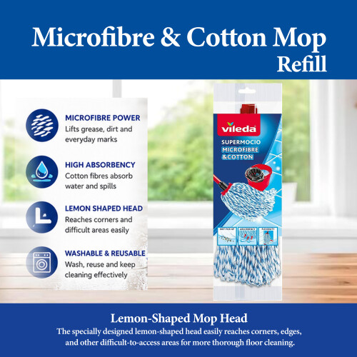 Vileda Vileda Mop Refill Pack of 2 Microfiber Cotton Mop Heads 2