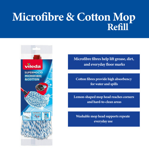 Vileda Vileda Mop Refill Pack of 2 Microfiber Cotton Mop Heads 1