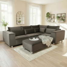(4 Seater Corner Right Hand, Coffee Grey Velvet) LUXURY SLOANE CORNER SOFA 5 SEATER CORNER VELVET COUCH SETTEE CHAISE LONGUE SOFA