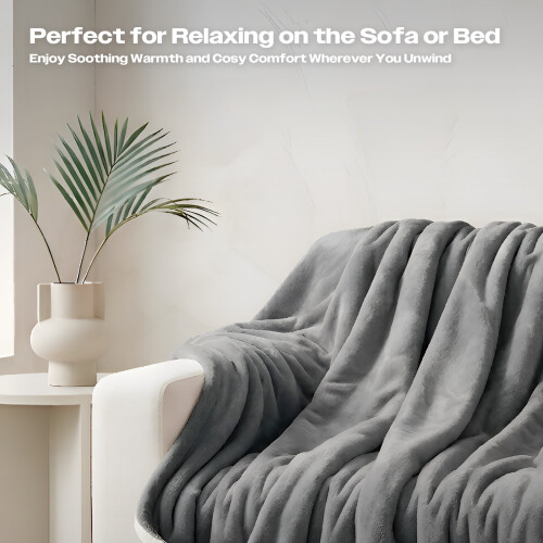 Gr8 Home Grey Heated Blanket 160x130cm Washable Throw 1