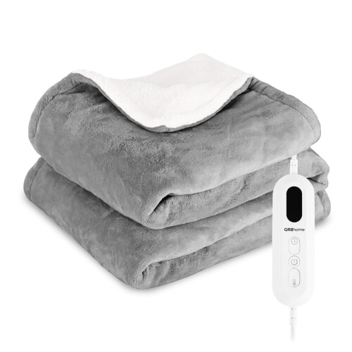 Gr8 Home Grey Heated Blanket 160x130cm Washable Throw