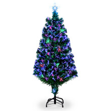 4FT Fiber Optic Artificial Christmas Tree with 120 Branches Green PVC Tree Built-in Colour-Changing Lights Iron Stand for Tabletop Home Office Decor