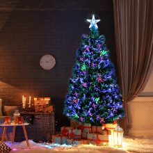 4FT Pre-Lit Fibre Optic Christmas Tree 120 Branch Tips Green PVC with Multi-Coloured LED Lights Metal Stand for Desk Indoor Holiday Decoration