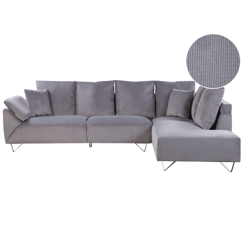 Beliani Corner Sofa 4 Seater LUNNER Corduroy Grey Left Hand