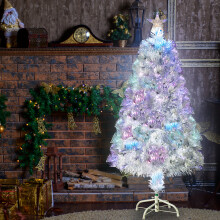 4FT Artificial Christmas Tree with 120 Branches Built-in Colour-Changing Lights PVC Metal Stand for Tabletop Home Office Decor White
