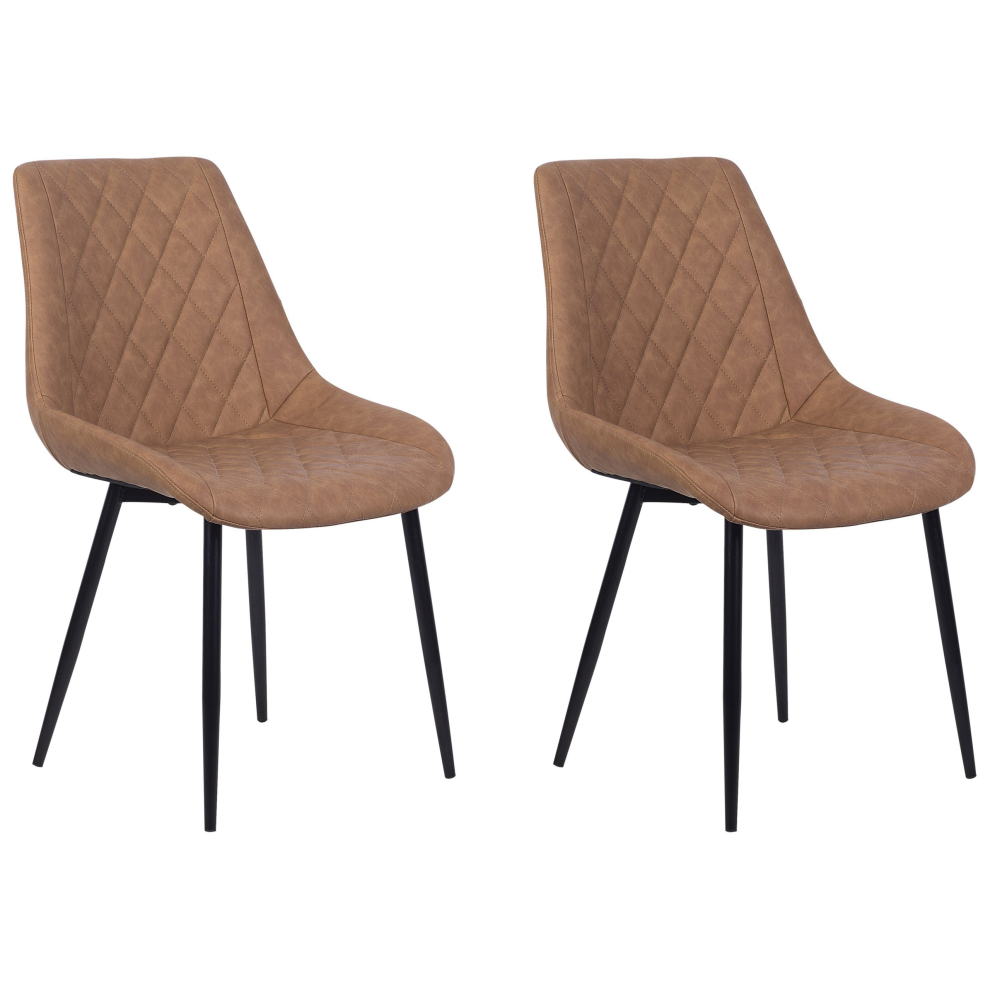 Beliani Set Of 2 Dining Chairs Maribel Faux Leather Golden Brown