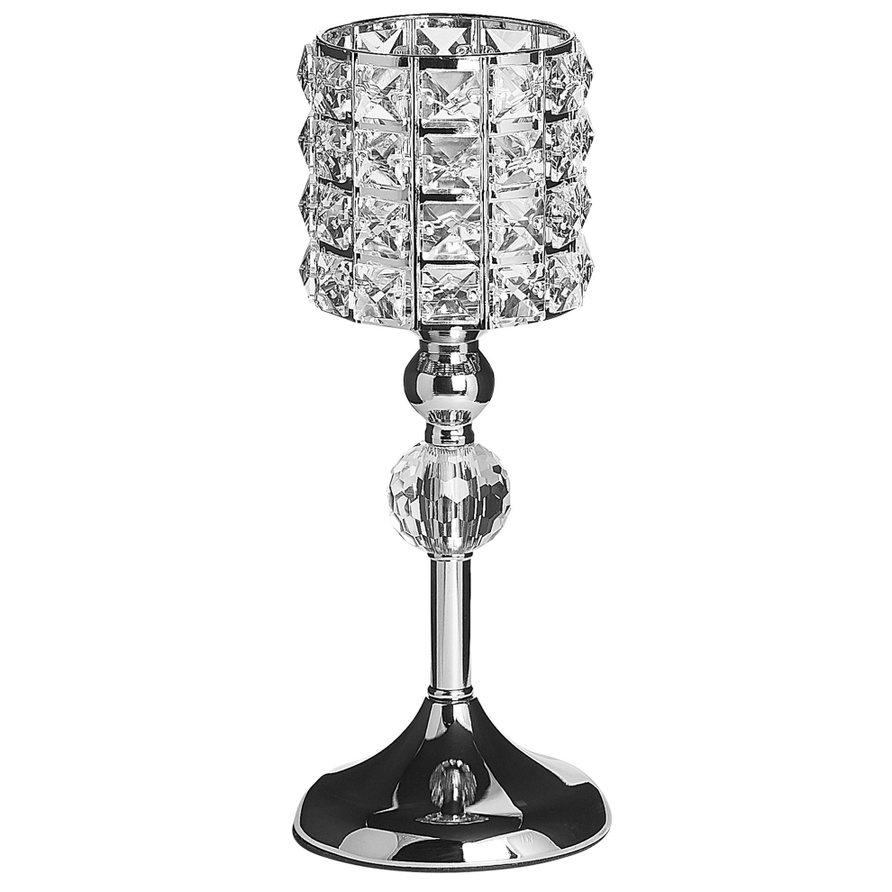 Beliani Candle Holder Avord Glass 33 Cm Silver