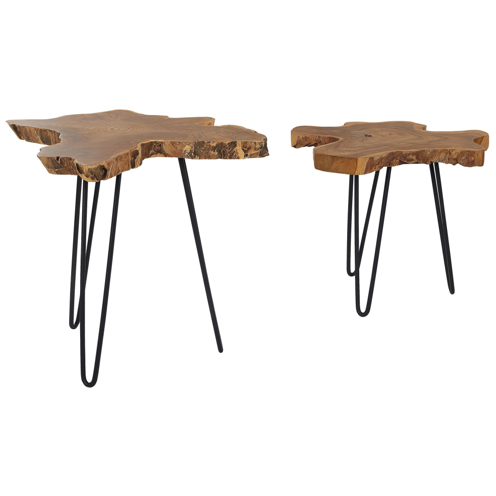 Beliani Set Of 2 Side Tables Camrose Teak Wood Dark Brown