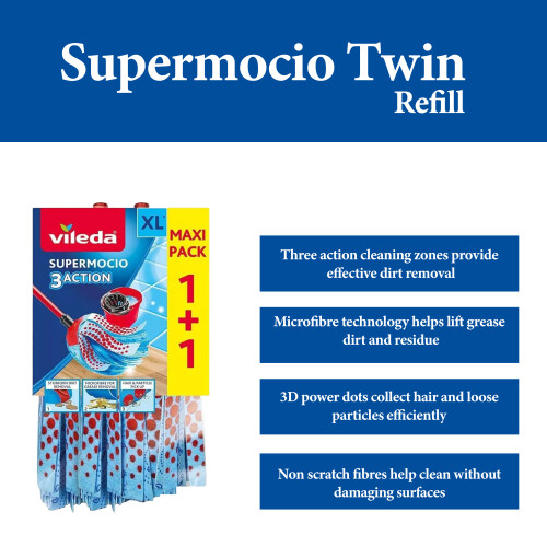 Vileda Vileda SuperMocio 3Action Microfibre Mop Refill 2 Pack 1