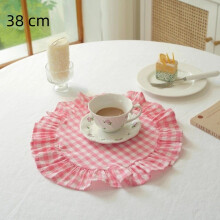 (38cm Plaid) Retro-Tischsets mit weichen Rüschen, rund, Baumwolle, Tischset, quadratisch, französische Untersetzer, Tischdekoration