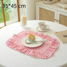(35x45 Plaid) Retro-Tischsets mit weichen Rüschen, rund, Baumwolle, Tischset, quadratisch, französische Untersetzer, Tischdekoration