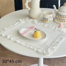 (30x45 White-B) Retro-Tischsets mit weichen Rüschen, rund, Baumwolle, Tischset, quadratisch, französische Untersetzer, Tischdekoration