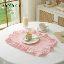 (35x45 Pink) Retro-Tischsets mit weichen Rüschen, rund, Baumwolle, Tischset, quadratisch, französische Untersetzer, Tischdekoration