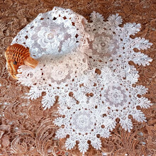 (7, 15cm) Weiße zarte Häkel-Tischdekoration, Tassenunterlage, Stickerei, Blumendeckchen, Untersetzer, Tischset