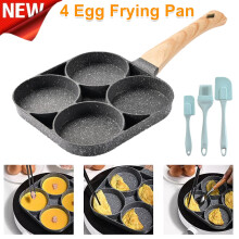 Antihaftbeschichtete 4-Loch-Omelettpfanne mit Holzgriff – ideal für Omeletts, Pfannkuchen und Burger, langlebig im Haushalt