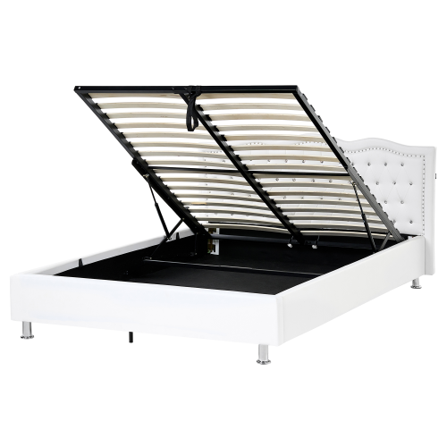 Beliani Ottoman Bed METZ Faux Leather White 160 x 200 cm (EU King Size)