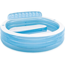 INTEX Swim Center Inflatable Family Lounge Pool: Built-in Bench Cup Holder 156 Gallon Capacity 90" x 86" x 31" Blue