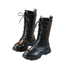 (black, 34) Weiße Schnürstiefel für Mädchen, Stiefeletten, seitlicher Reißverschluss, weicher Boden, Lederkleid/Schulreitstiefel, Kinder,