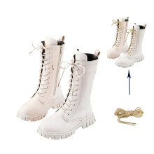 (Gold, 29) Weiße Schnürstiefel für Mädchen, Stiefeletten, seitlicher Reißverschluss, weicher Boden, Lederkleid/Schulreitstiefel, Kinder,
