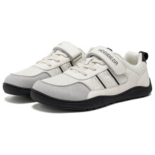(Beige black, 30) HOBIBEAR Große Kinder-Schuhe mit breiter Breite, Barfuß-Sneaker aus Kunstleder mit Hakenschlaufe, leichte Zero-Drop-Wanderschuhe