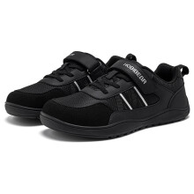 (Black, 32) HOBIBEAR Große Kinder-Schuhe mit breiter Breite, Barfuß-Sneaker aus Kunstleder mit Hakenschlaufe, leichte Zero-Drop-Wanderschuhe