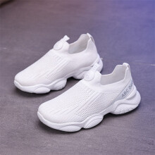 (WHITE, 36) New Children Casual Shoes Breathable Knit Sneakers for Kids Slip Ons Running Shoes Boys Lightweight Comfortable Walking