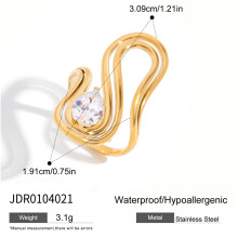 (B) Zora Damen-Ring, schlicht, leicht, luxuriös, Liniendesign, Zirkon-Ring, 18 Karat vergoldeter Edelstahl, Modeschmuck für Party,