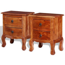 Mesita de noche, cómoda, armario, mueble de dormitorio con cajones, 2 piezas, madera de acacia maciza.
