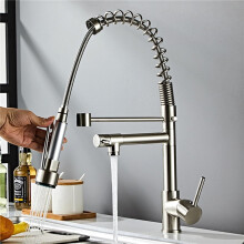 Brushed nickel pull-down kitchen faucet, stainless steel dual-function spring sink mixer faucet (inlet hose not included).