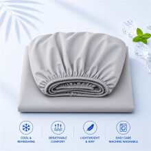 (Silvery Gray, 200cm*220cm) Drap-housse rafraîchissant d'été, doux pour la peau/respirant, protège-matelas élastique